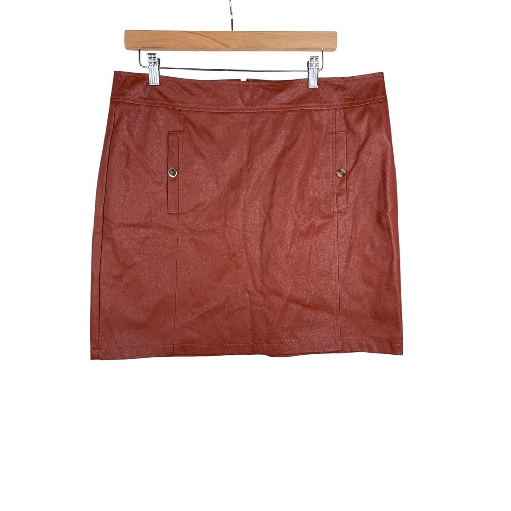 New Loft Faux Leather Mini‎ Skirt size 14 Red-orange